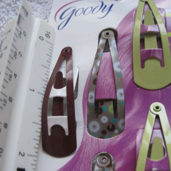 6 Goody Reversible Double Sided Snap Hair Clips Flowery & Solid Brown White - Picture 5 of 10